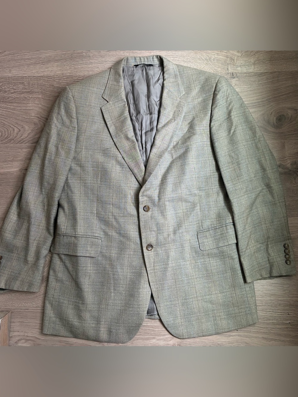 Jos A Bank Tan Plaid Signature Blazer 46R Wool Silk Linen Sport Coat Jacket Work